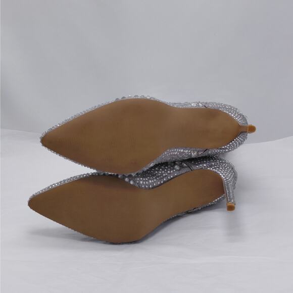 Steve Madden Crossing Silver Rhinestone Ankle Boots 10M Sparkle Stiletto Heels - Picture 12 of 12